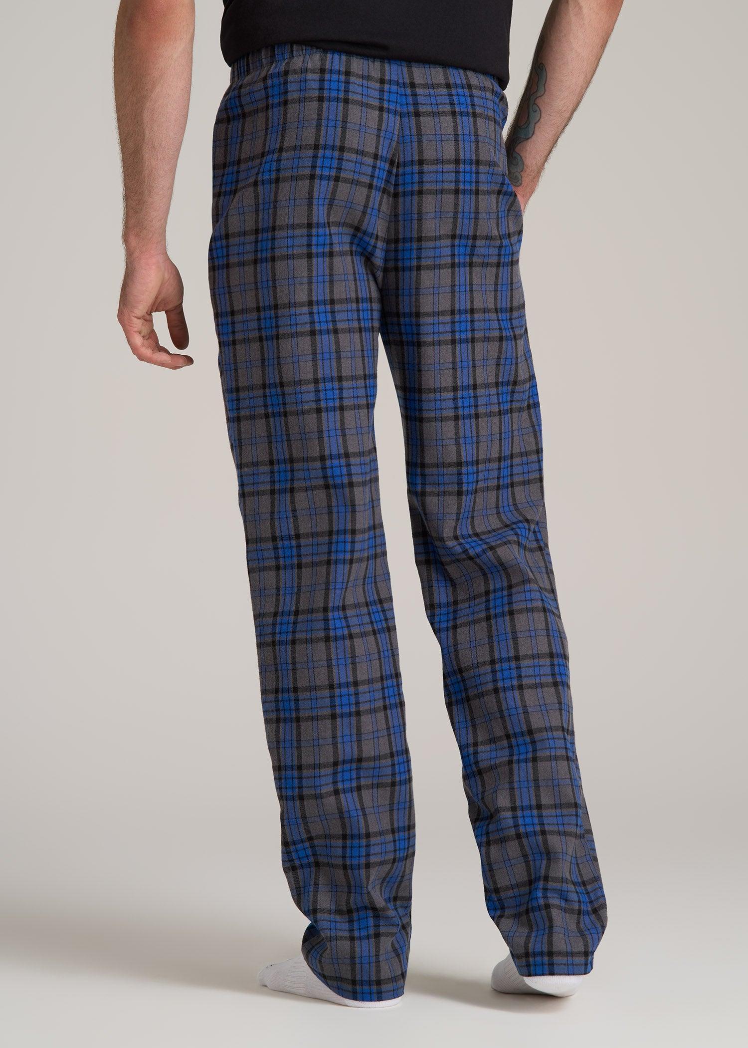 Plaid Pajama Pants for Tall Men in Grey and Cobalt Plaid Product Image