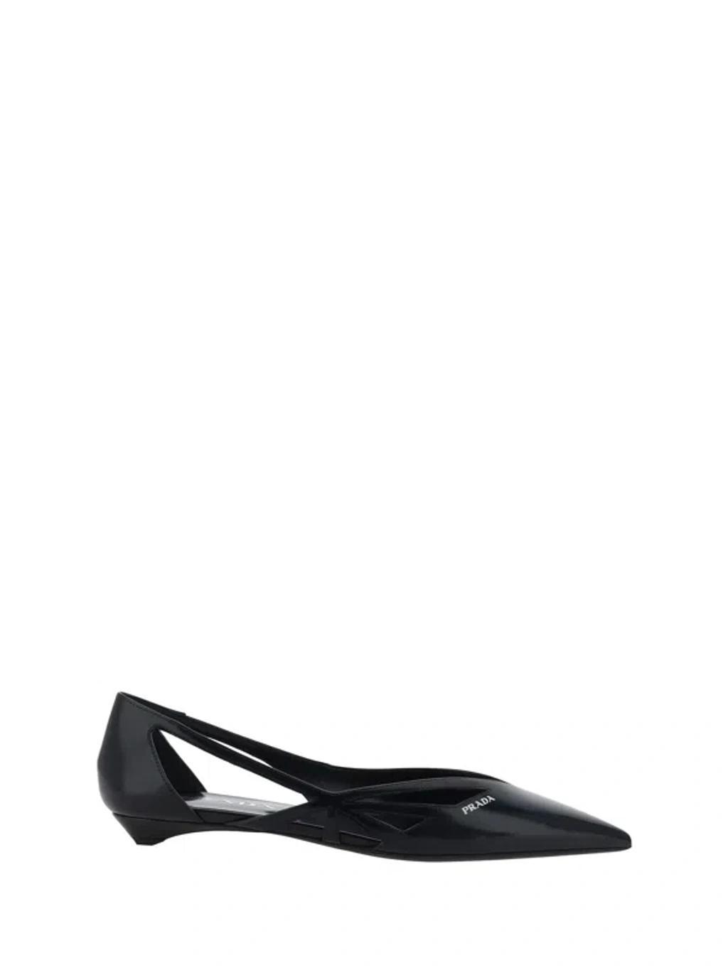 PRADA Cutout Leather Flats In Black Product Image