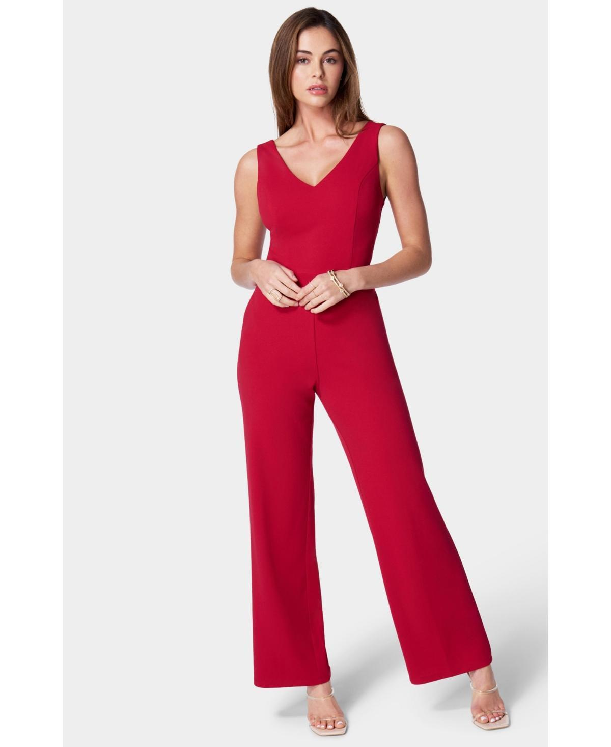 Bebe Womens Scuba Crepe V-Neck Jumpsuit Product Image