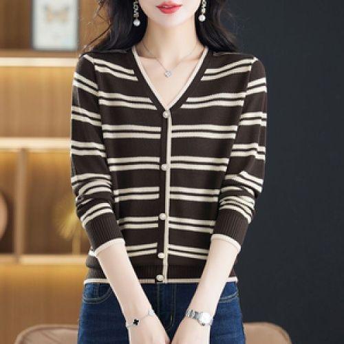 V-Neck Striped Cardigan Product Image