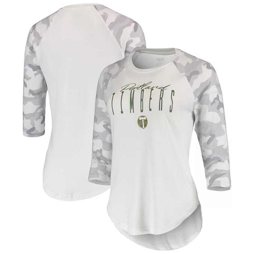 Women's Concepts Sport White/Gray Portland Timbers Composite 3/4-Sleeve Raglan Top, Size: Medium Product Image