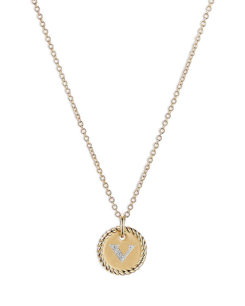 Womens Initial Charm Necklace in 18K Yellow Gold with Pav Diamonds Product Image