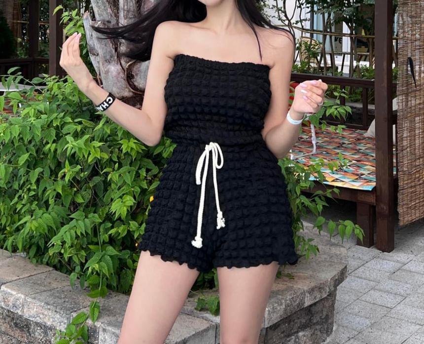 Strapless Plain Drawstring Waist Romper Product Image