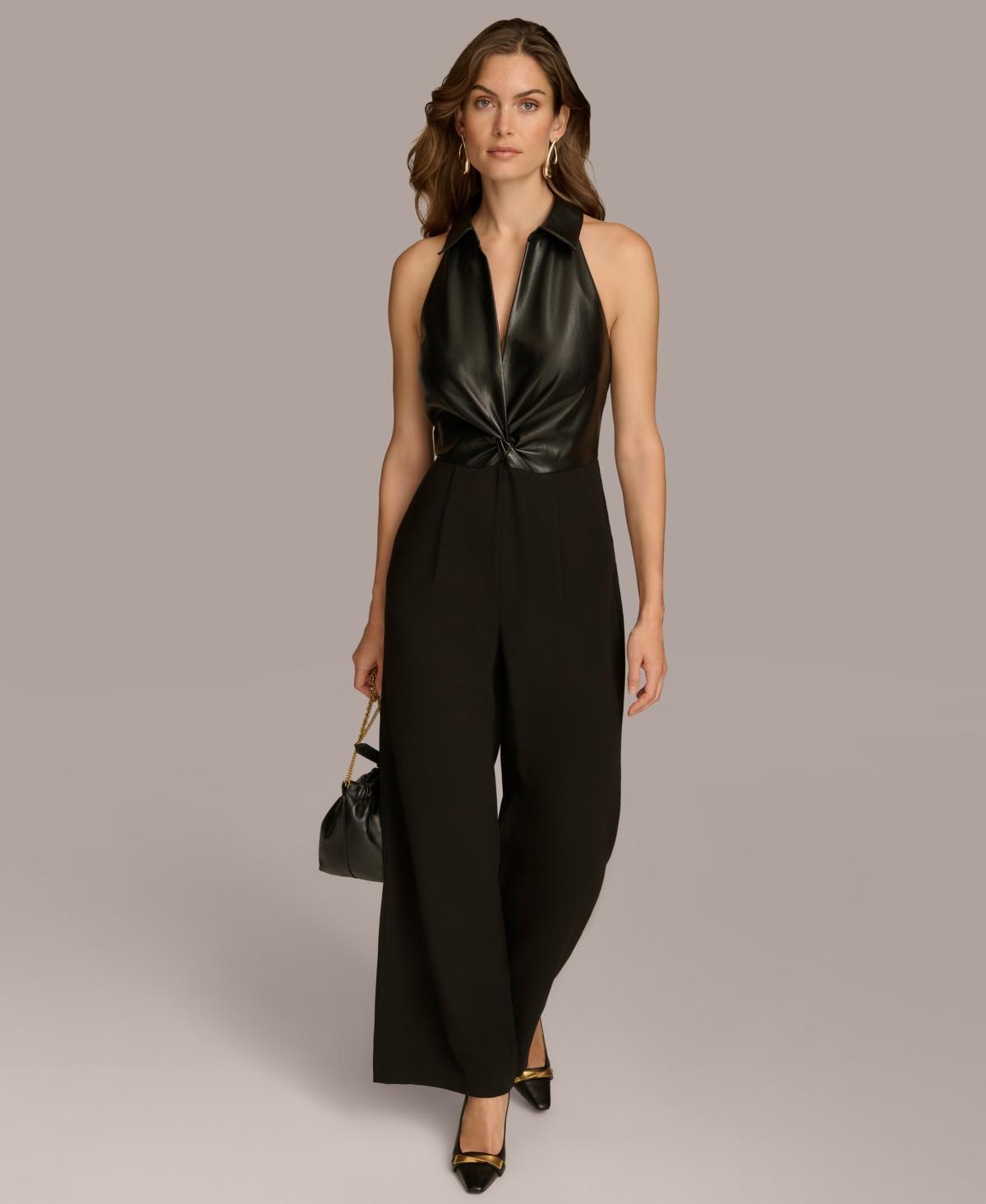 Donna Karan New York Womens Mixed-Media Jumpsuit Product Image