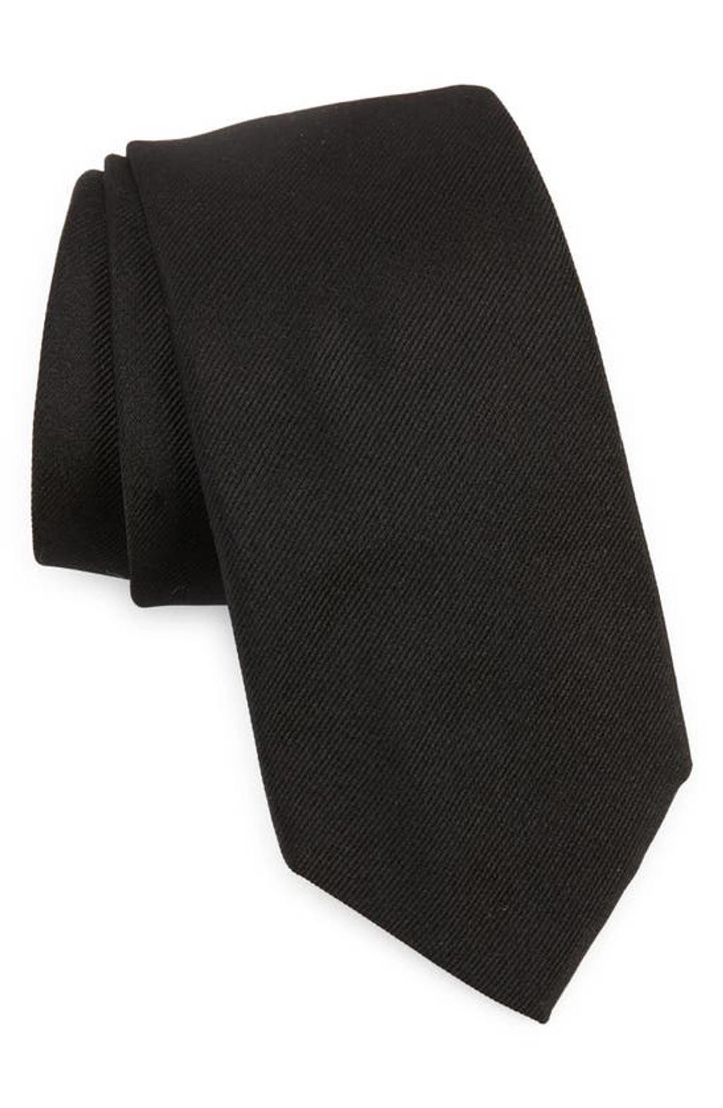 Solid Ribbed Silk Classic Tie In Black Product Image