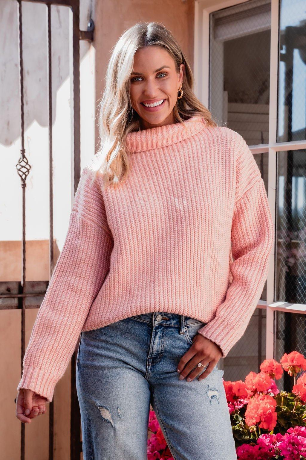 Chunky Pink Ribbed Turtleneck Sweater - FINAL SALE Female Product Image