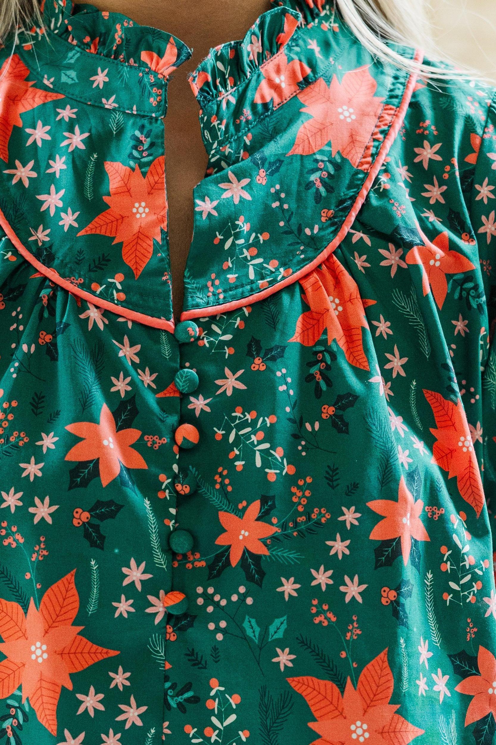 Keep It Up Emerald Floral Ruffled Blouse Female Product Image