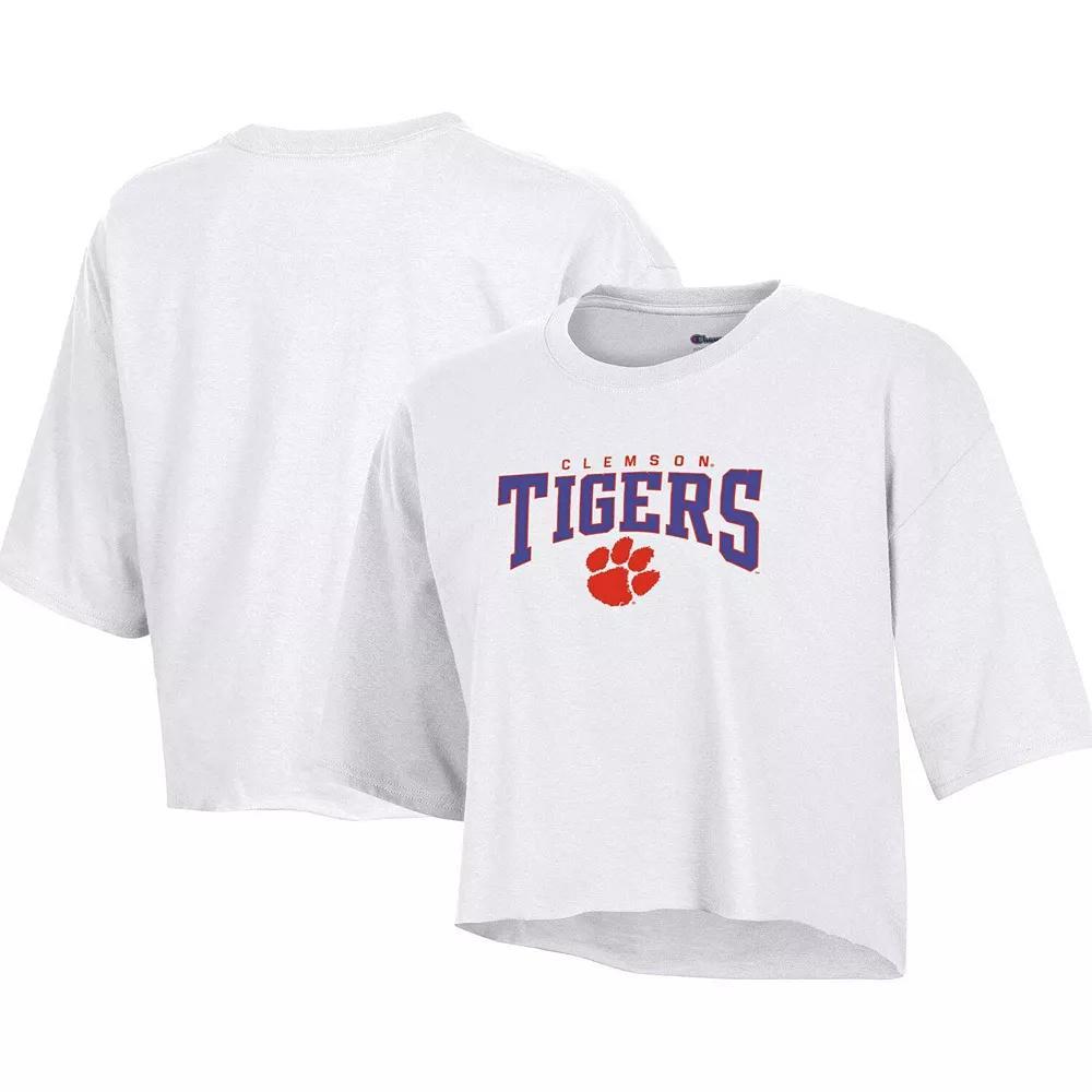 Women's Champion White Clemson Tigers Boyfriend Cropped T-Shirt,  Product Image
