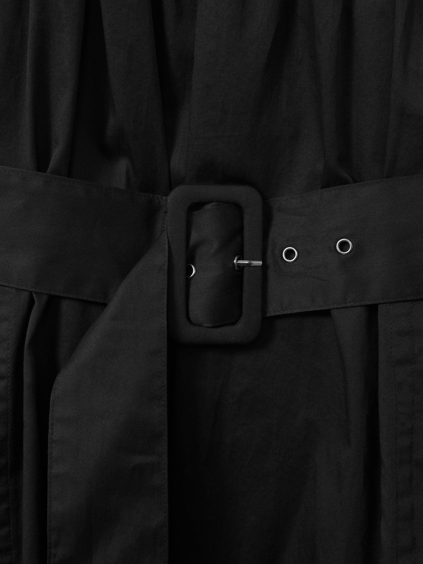 Cotton Ruched Strap Belted Midi Dress in Black Product Image