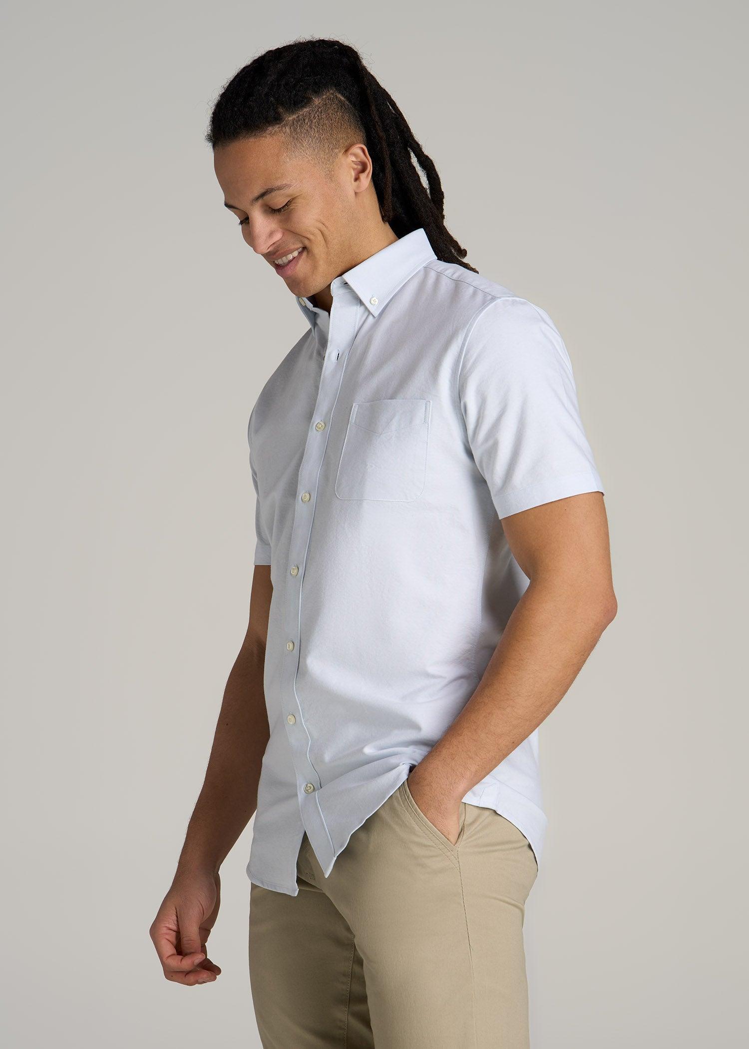 Short Sleeve Oxford Button Shirt For Tall Men in Light Blue Male Product Image