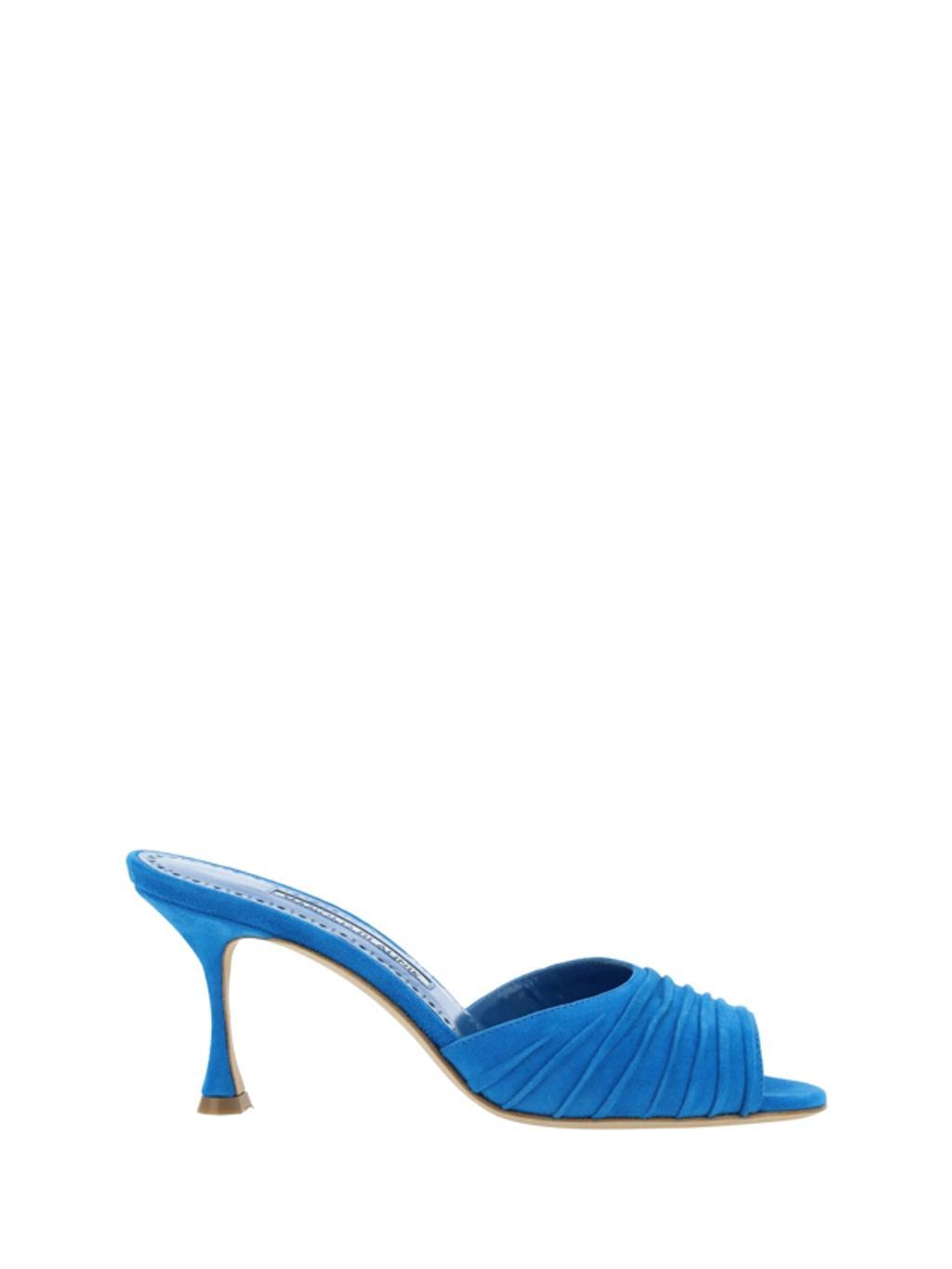 Blue Pirua 70 Ruched Mules In Bblu Product Image