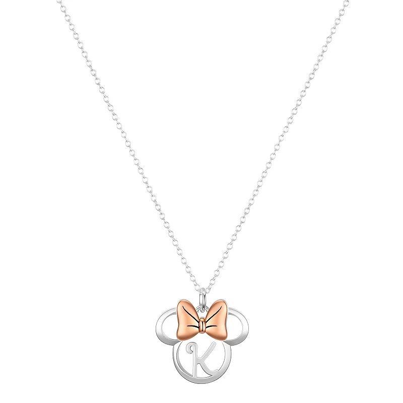 Disneys Minnie Mouse Fine Silver Plated Initial Pendant Necklace, Womens Product Image