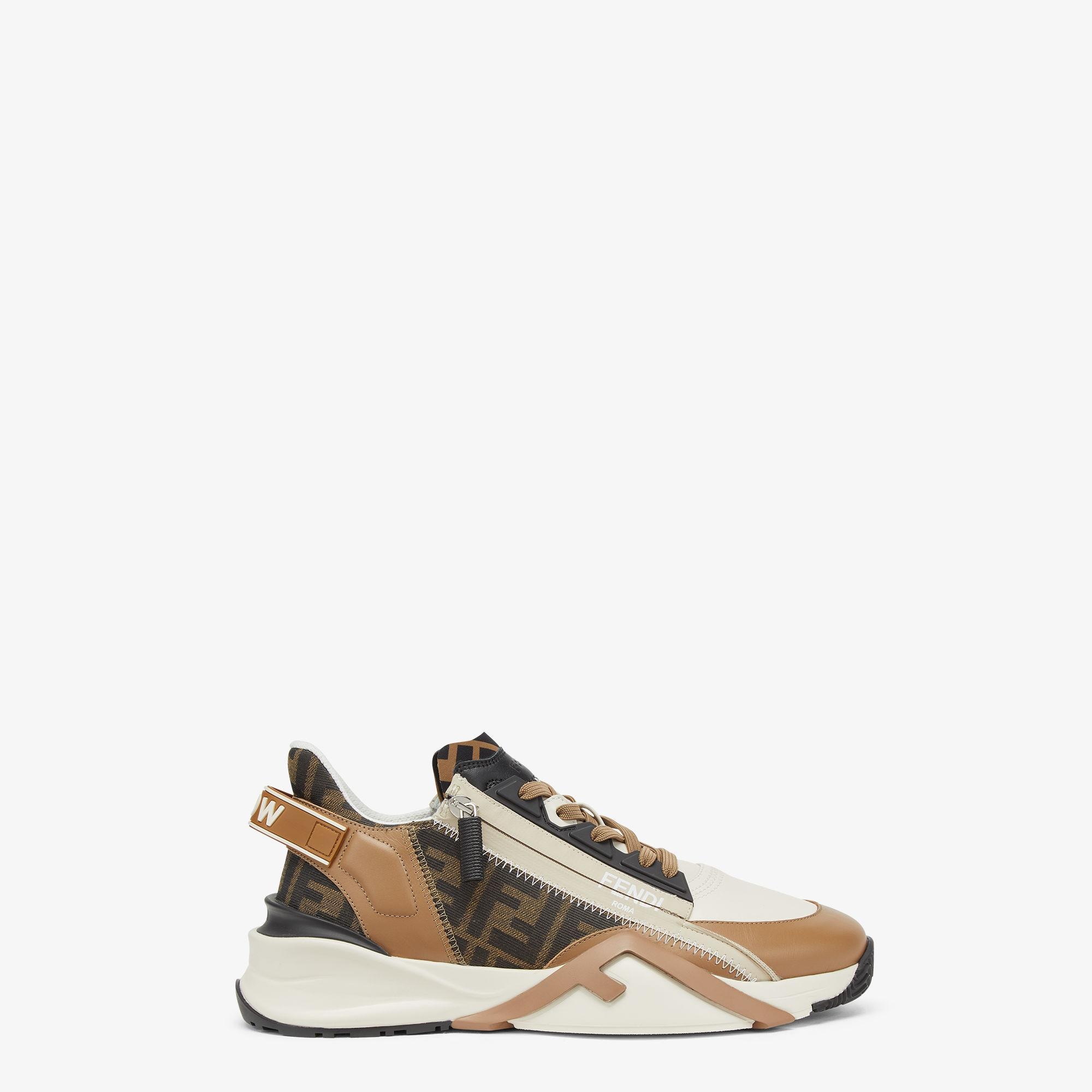 Fendi Flow SneakersBrown leather and brown FF jacquard running shoes Product Image