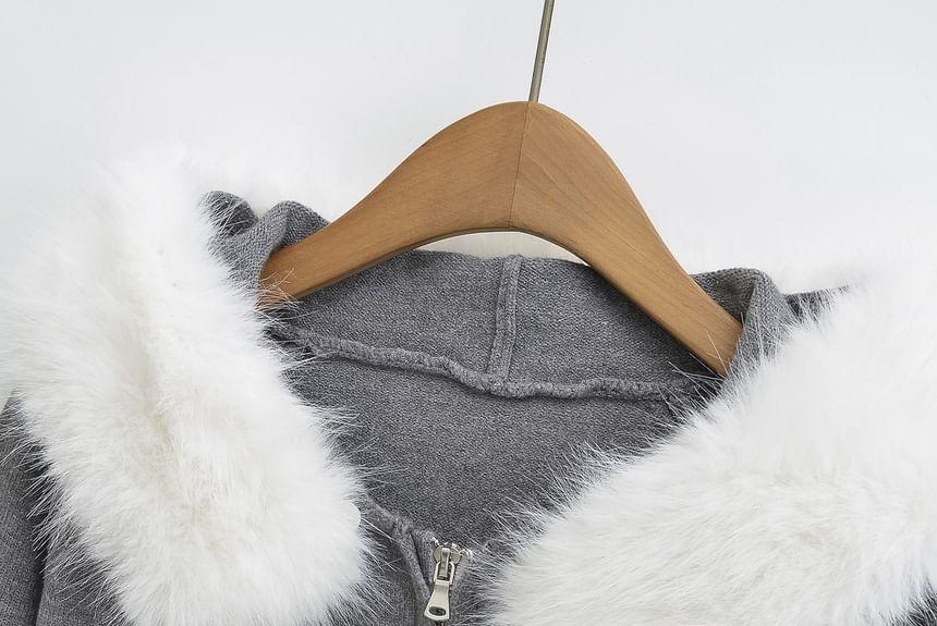 Hood Fluffy Trim Zip Cardigan Product Image