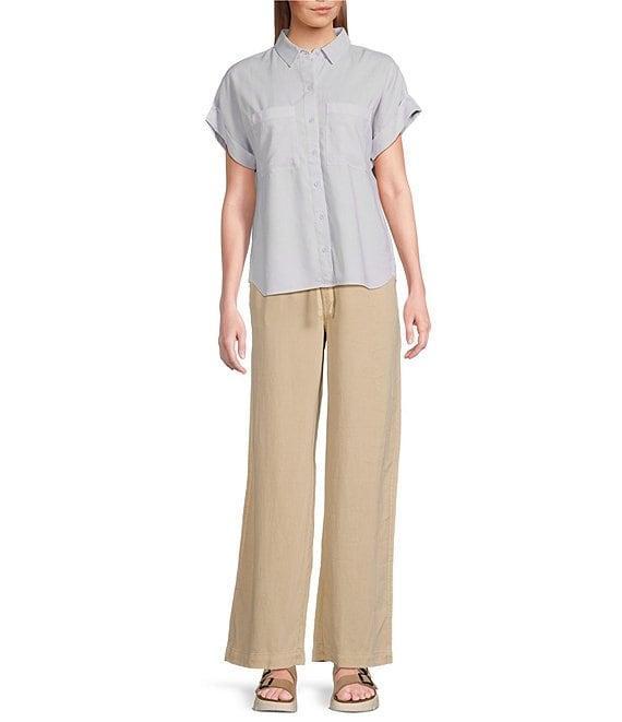 Cloth & Stone Woven Rolled Short Sleeve Point Collar Top Product Image