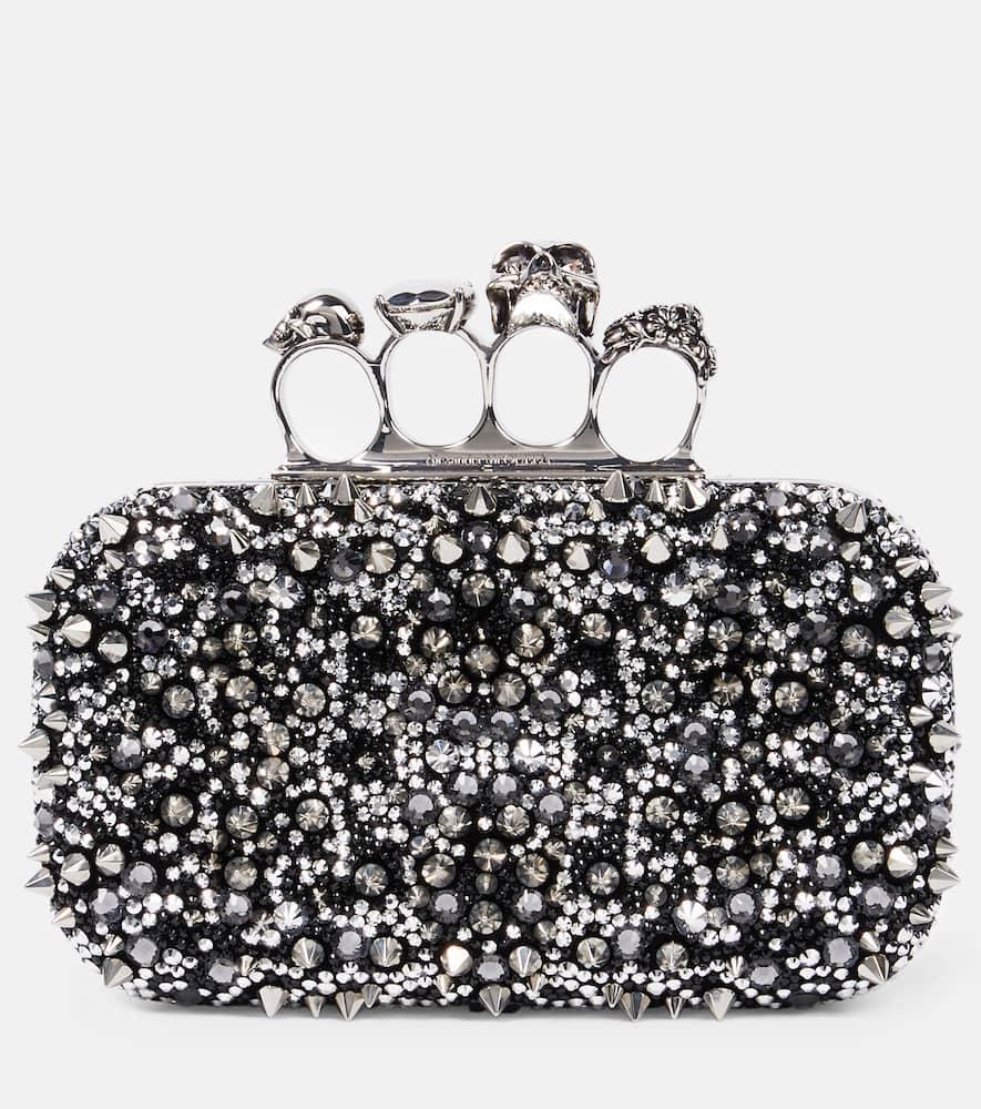 ALEXANDER MCQUEEN Knuckle Embellished Leather Clutch In Black Product Image