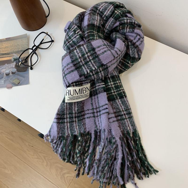 Plaid Applique Fringed Scarf Product Image