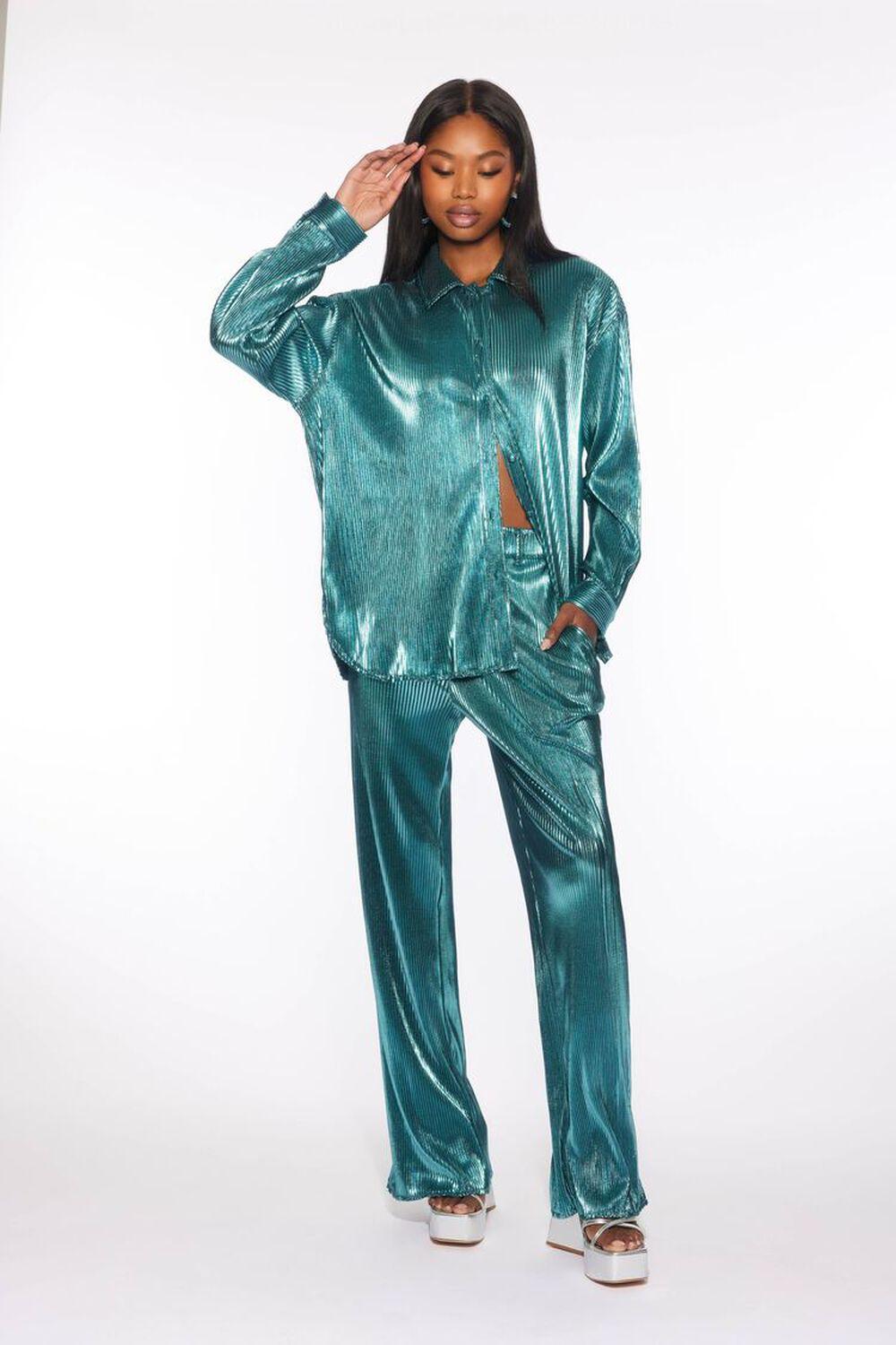 Ribbed Metallic Shirt & Pants Set | Forever 21 Product Image