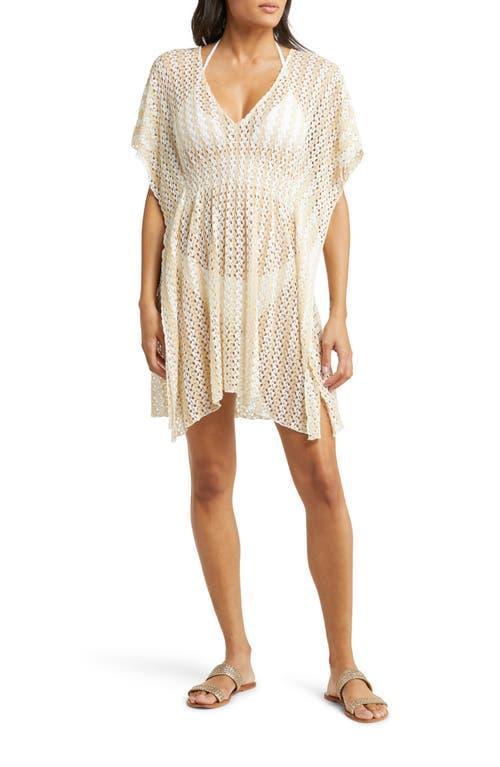 BECCA Golden Metallic Crochet Tunic Cover-Up Gold) Women's Swimwear Product Image