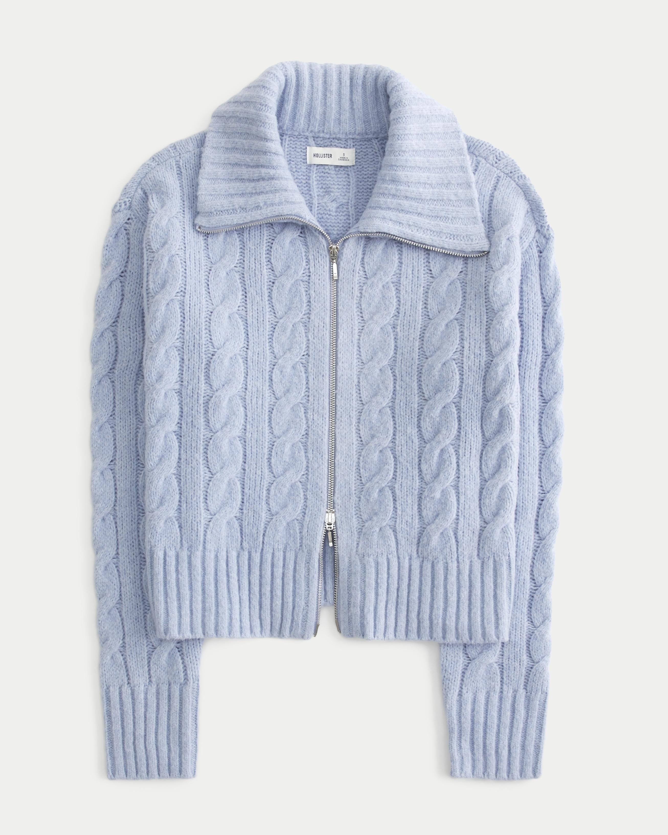 Hollister Comfy Cloud Zip-Up Cable-Knit Sweater Product Image