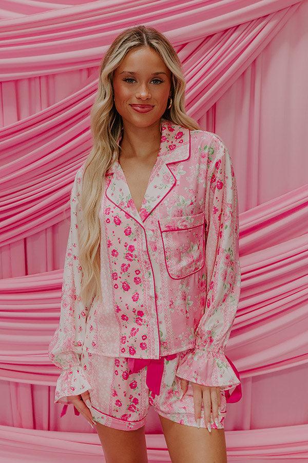 Paris Mornings Satin Floral Pajama Top Product Image