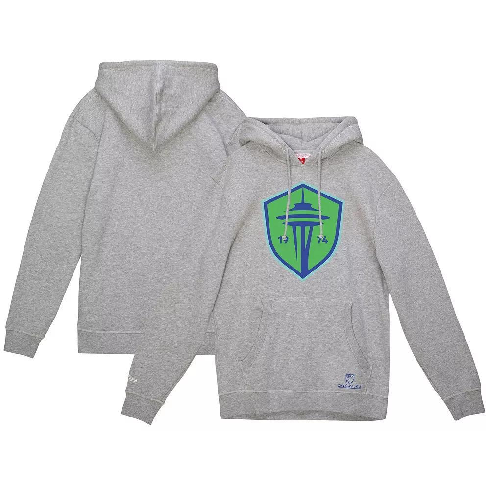 Men's Mitchell & Ness Heather Gray Seattle Sounders FC Primary Logo Pullover Hoodie, Size: 2XL, Grey Product Image