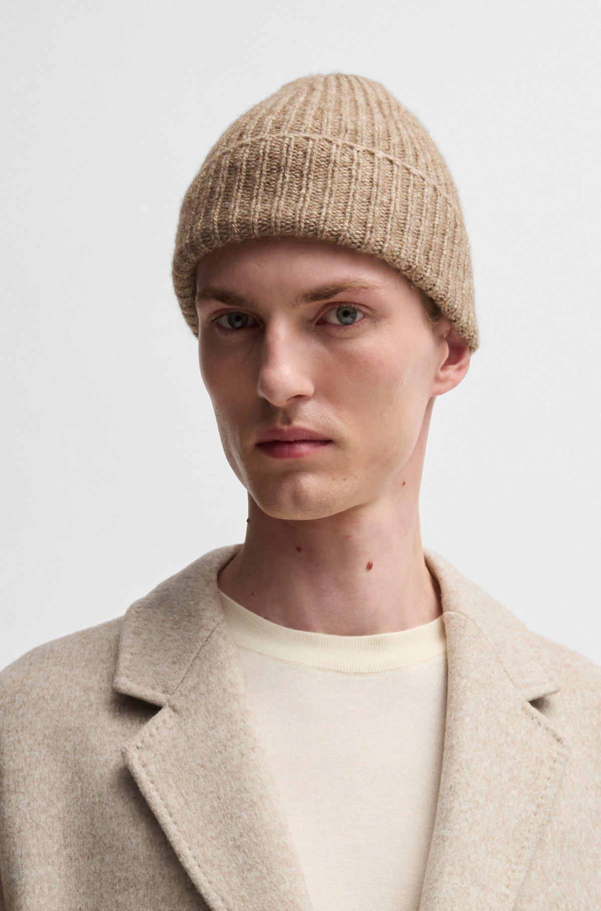 Chunky-knit beanie hat in a bison wool-blend with silk Product Image