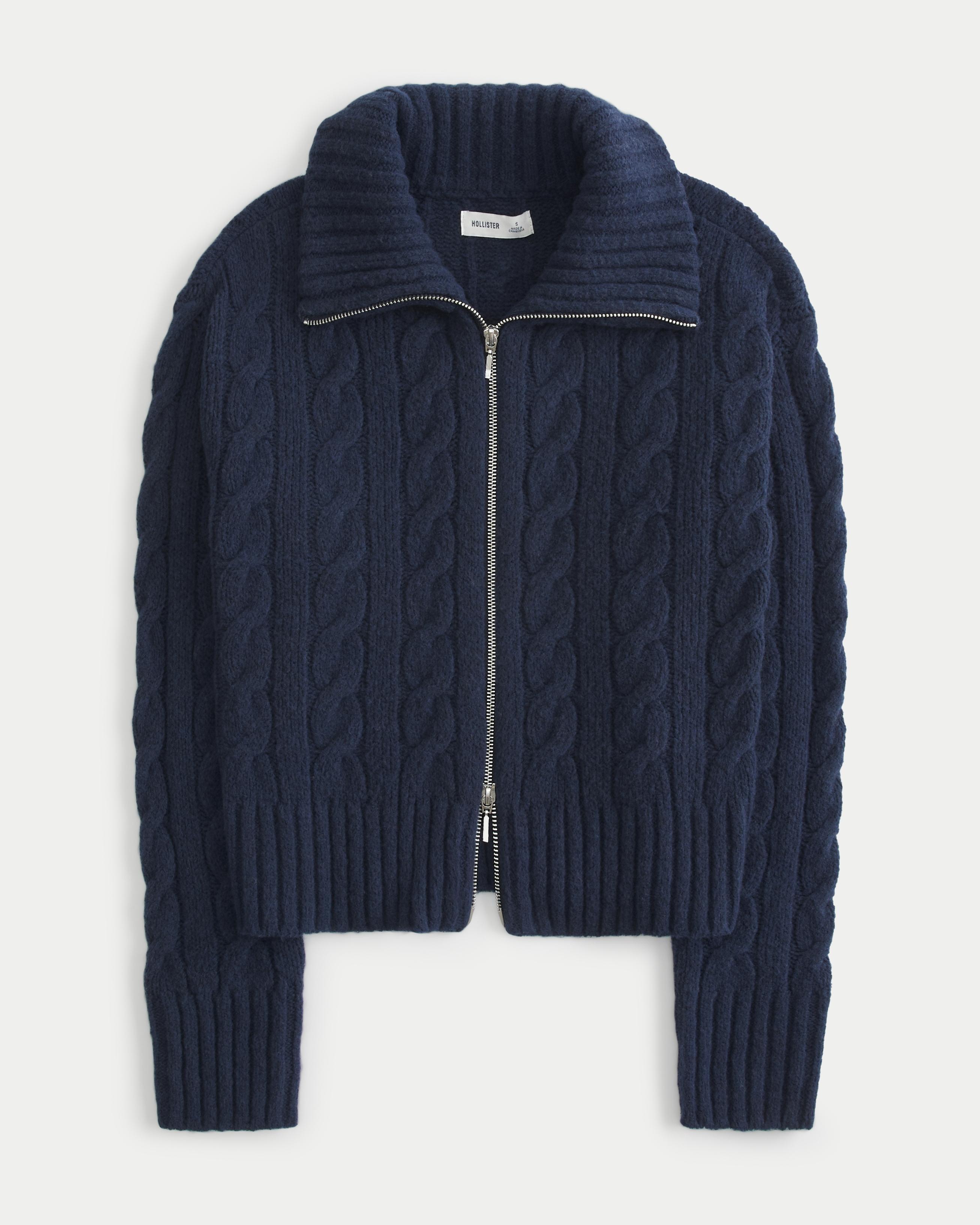 Hollister Comfy Cloud Zip-Up Cable-Knit Sweater Product Image