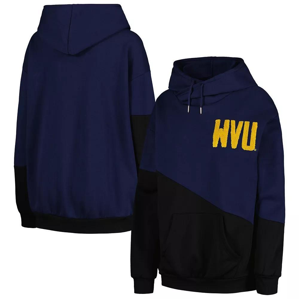 Womens Gameday Couture /Black West Virginia Mountaineers Matchmaker Diagonal Cowl Pullover Hoodie Blue Product Image