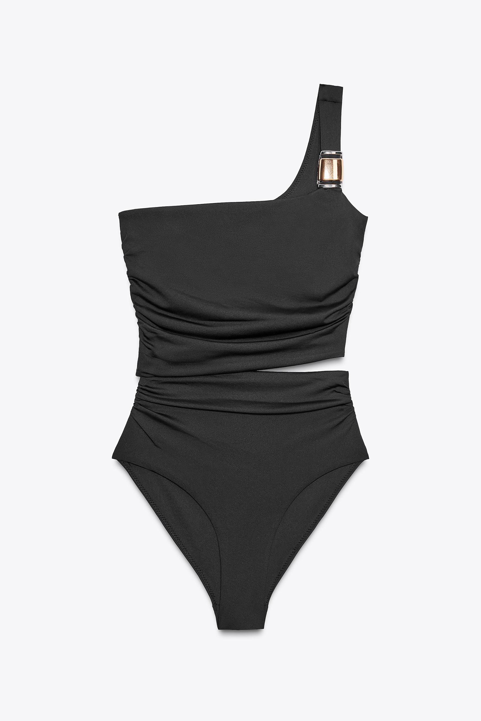 ASYMMETRIC CUT-OUT SWIMSUIT WITH SHOULDER DETAIL Product Image