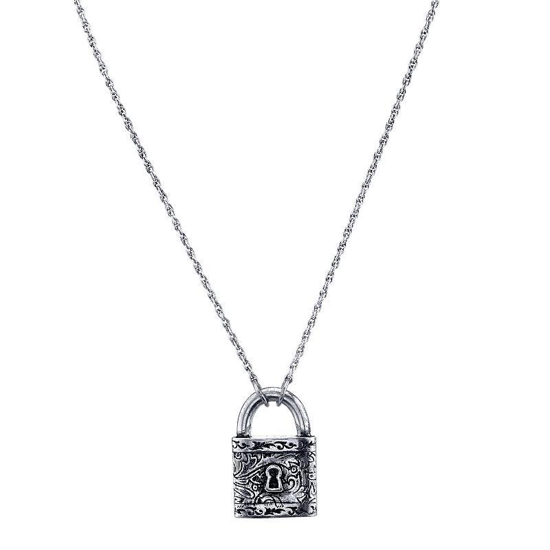 1928 Silver Tone Filigree Padlock Necklace, Womens Product Image