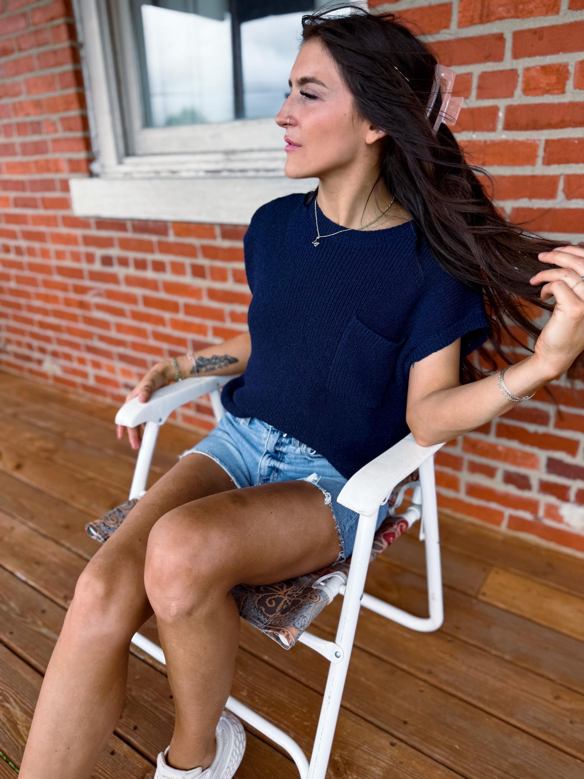 Navy Sweater Top Product Image