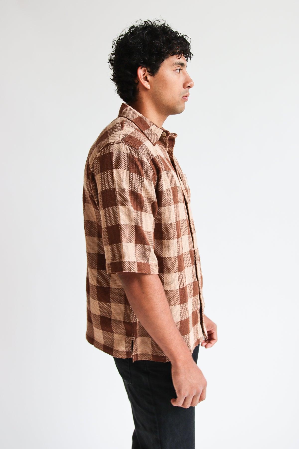 Brown Check Woven Knit Button Up Shirt Product Image