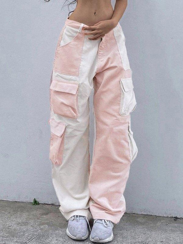 Patchwork Corduroy Cargo Pants Product Image