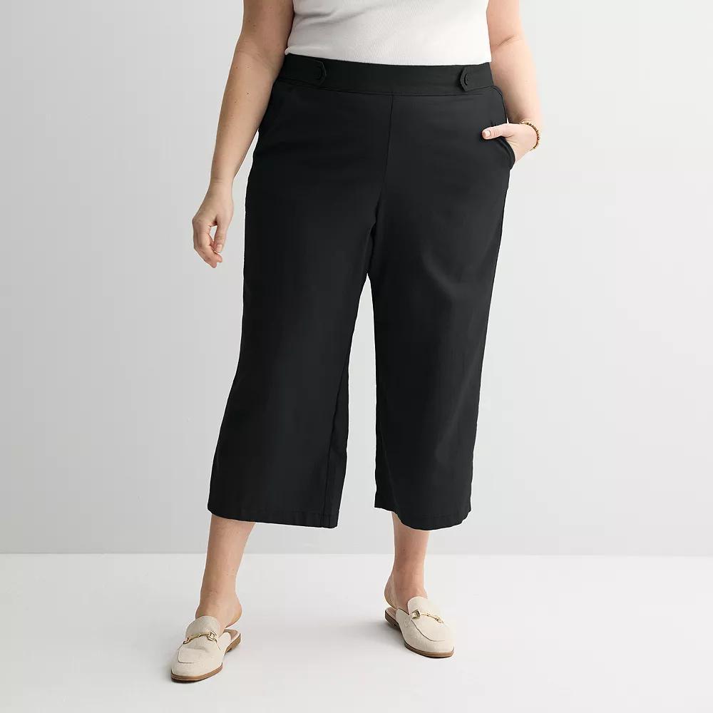 Plus Size Croft & Barrow® Button-Tab Pull-On Wide Leg Crop Pants, Women's, Size: 3XL, Mineral Black Product Image
