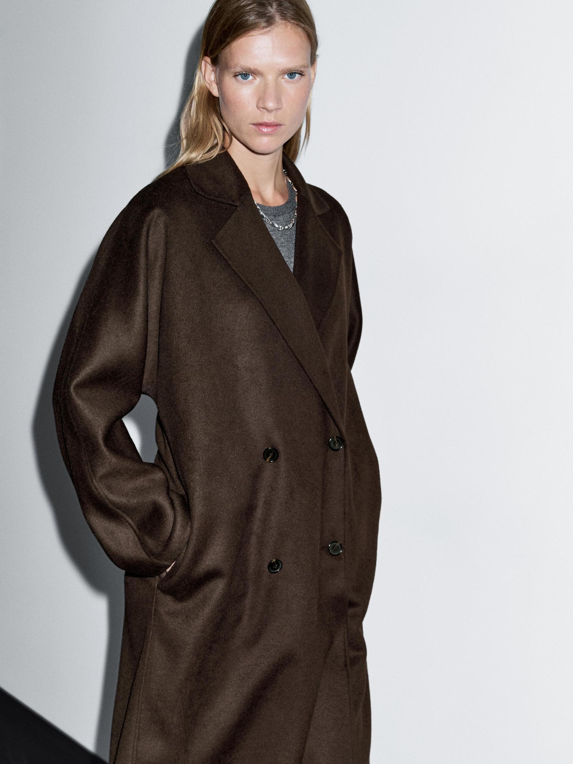 Long double-breasted wool blend coat Product Image