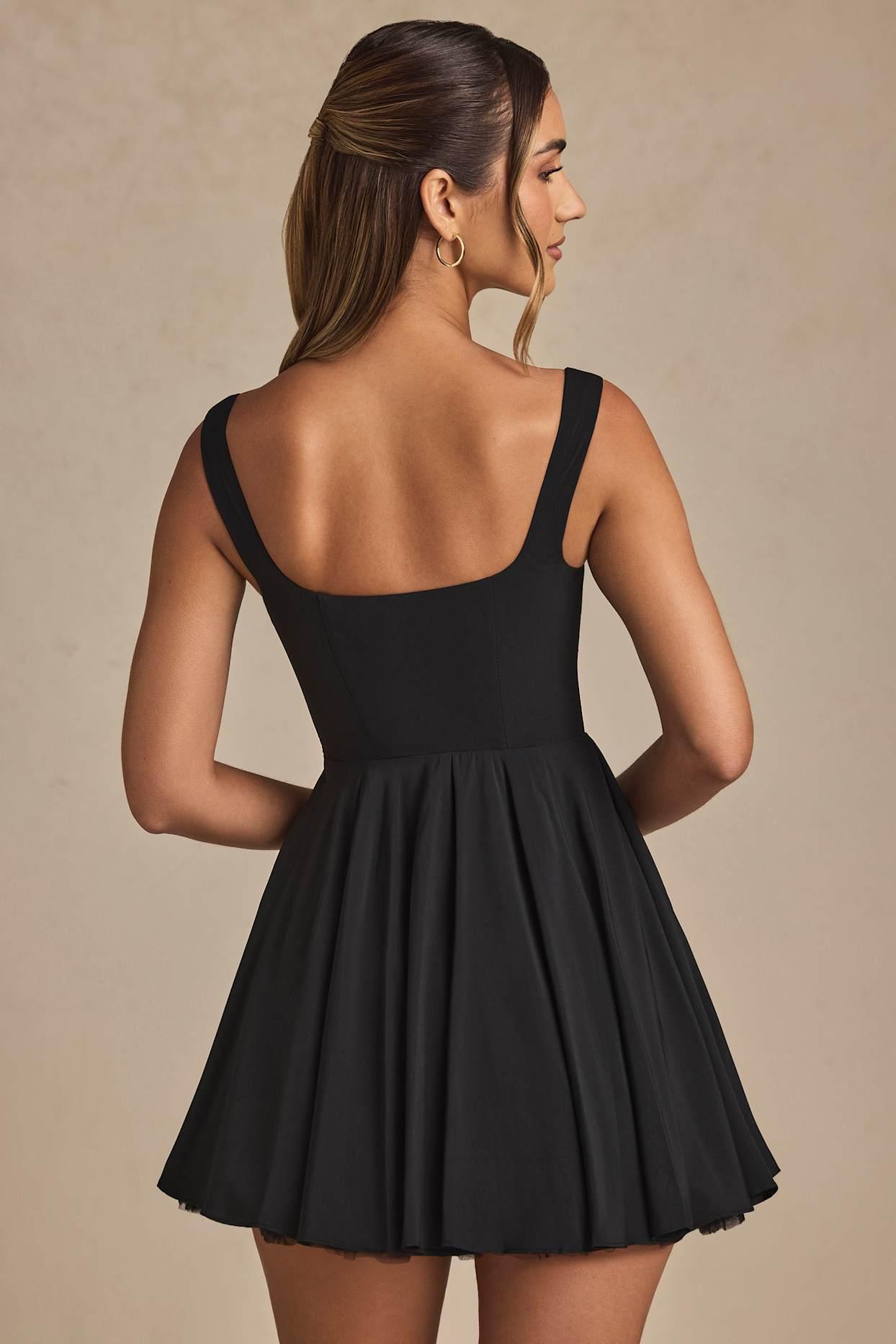 Tie-Detail A-Line Micro Mini Dress in Black Product Image