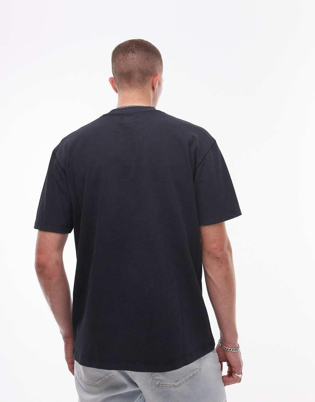 Topman The Streets premium oversized fit t-shirt with print in washed black Product Image