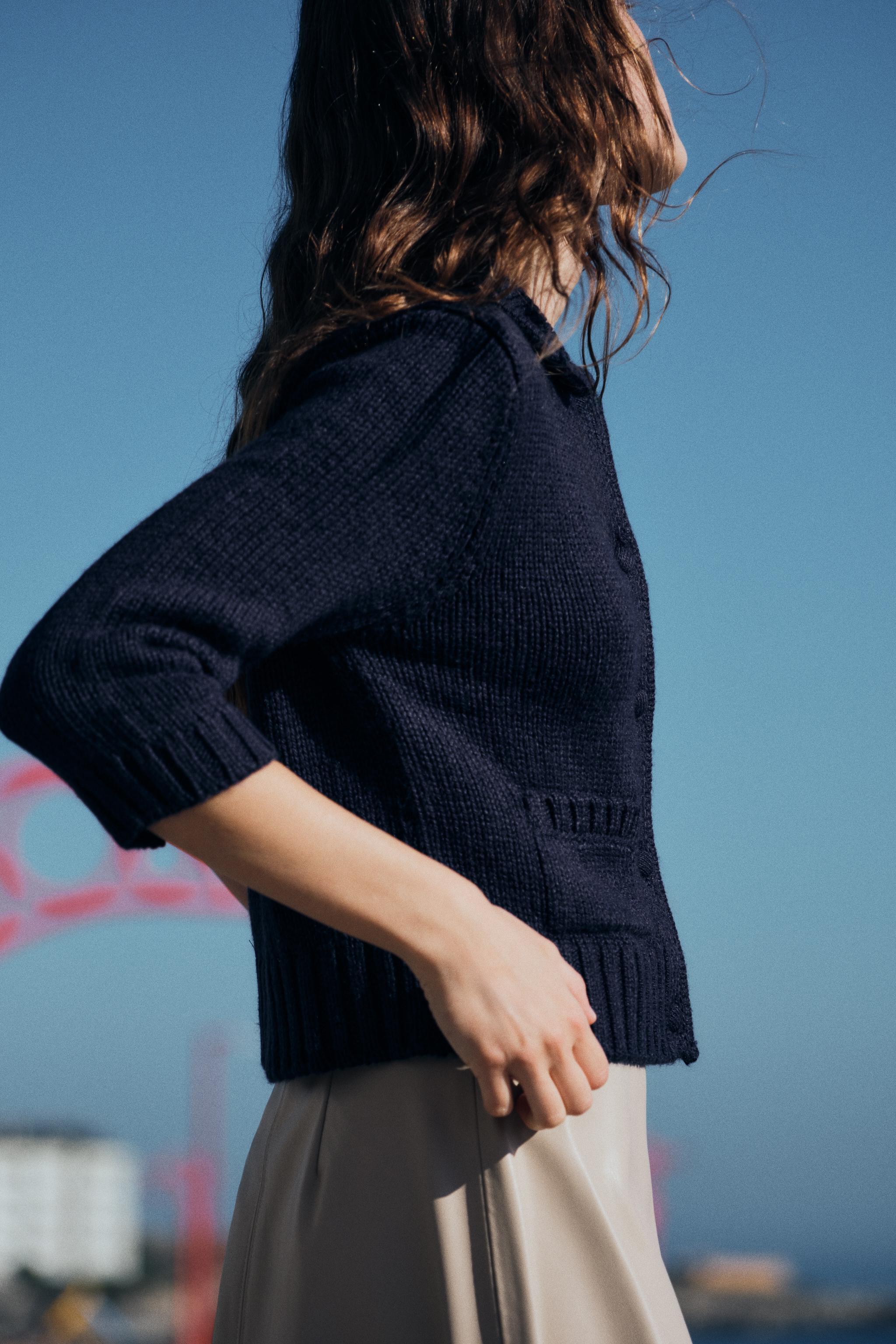 KNIT CARDIGAN WITH ELBOW-LENGTH SLEEVES Product Image