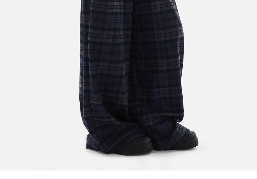 Elastic Waist Plaid Wide Leg Pants Product Image