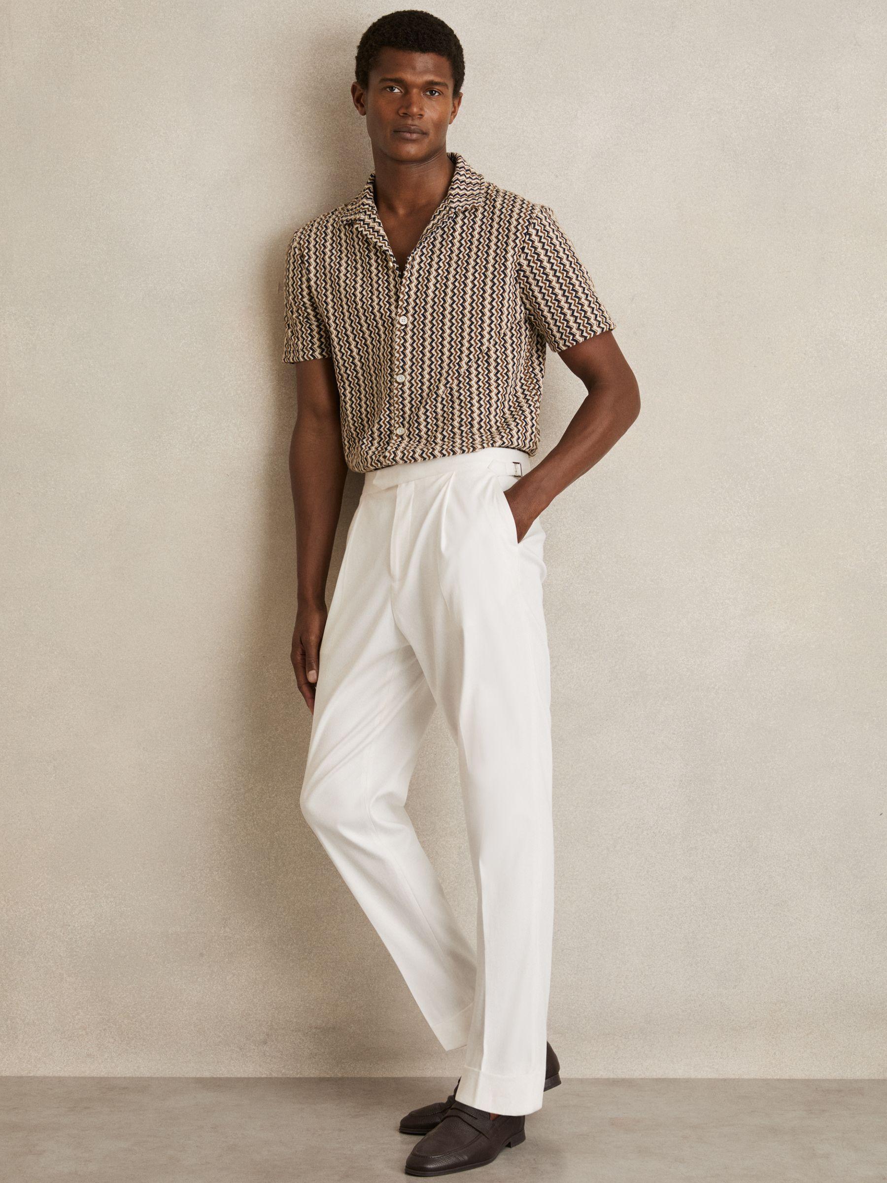 Zig-Zag Knit Cuban-Collar Shirt in Tobacco Brown Product Image