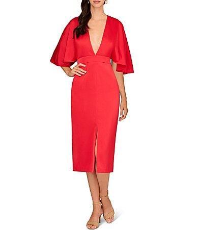 Womens Crepe Flutter-Sleeve Midi-Dress Product Image