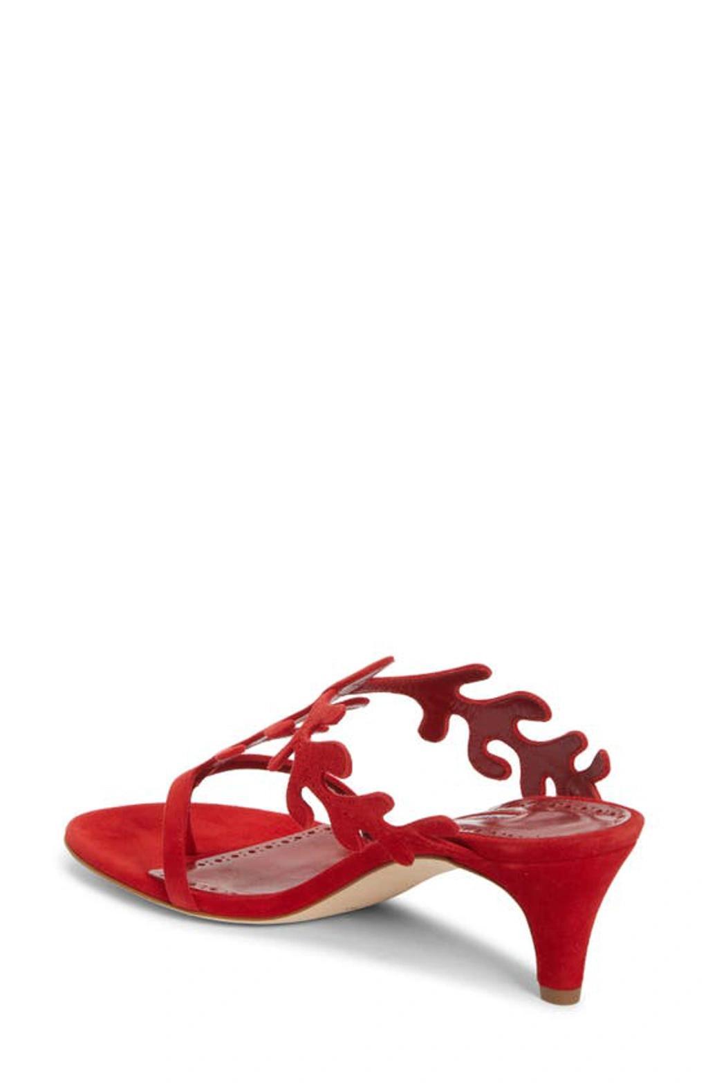 Suede T-strap Slide Sandals In Red Product Image