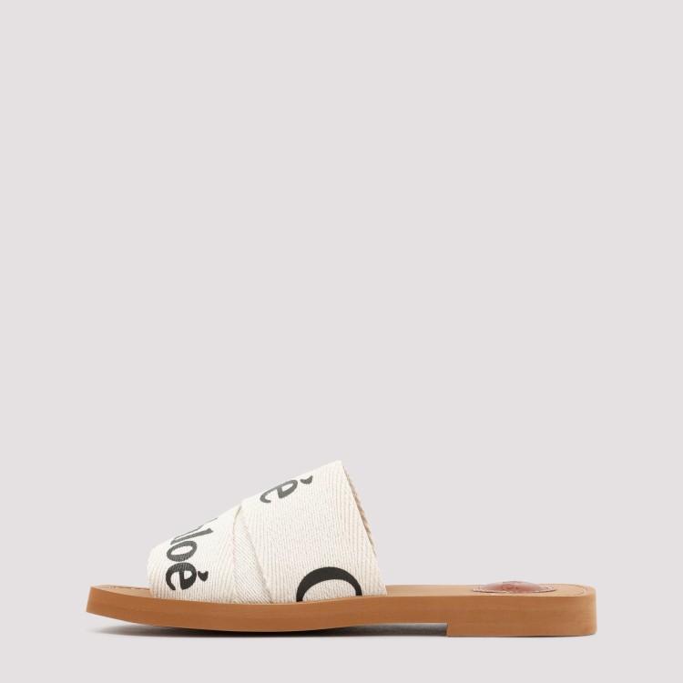 CHLOÉ Woody Linen Flat Sandals In White Product Image