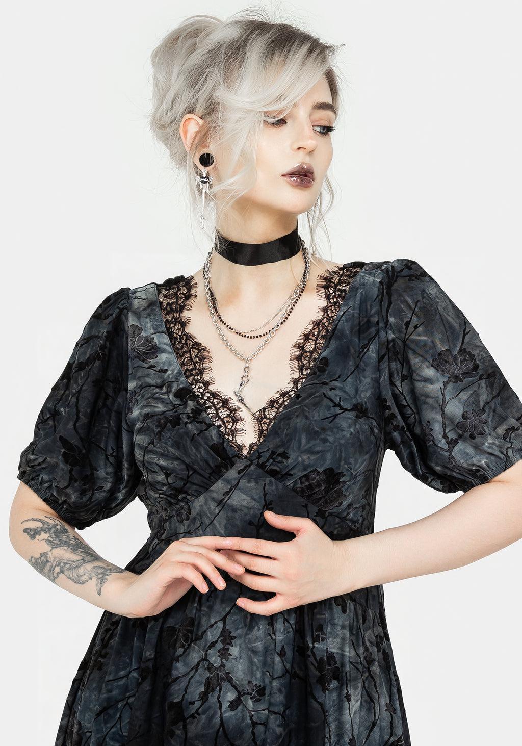 Vice Lace Trim Velour Midi Dress Product Image