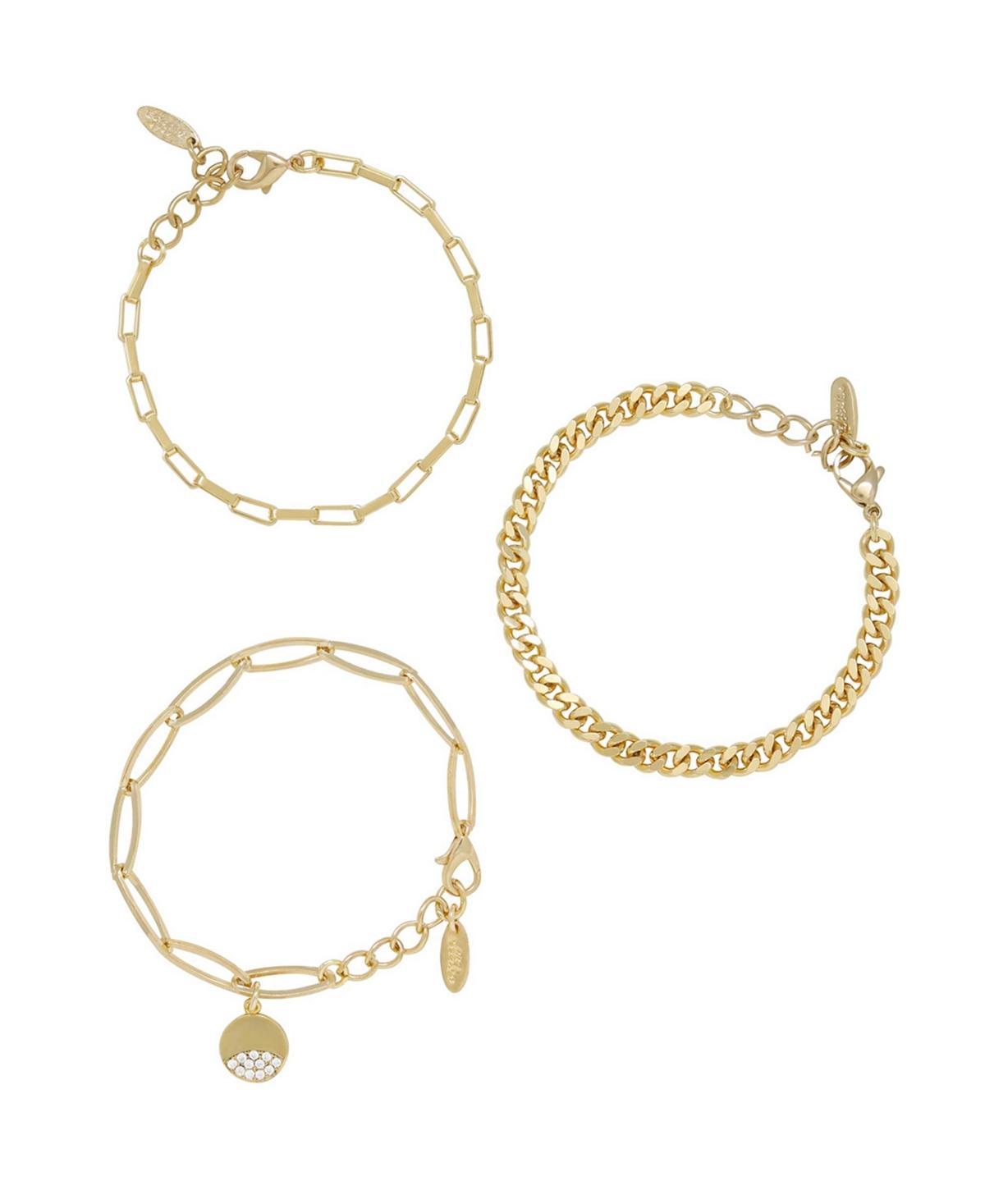 Ettika The Power of Three Pave Disc Link Bracelet in 18K Gold Plated, Set of 3 Product Image