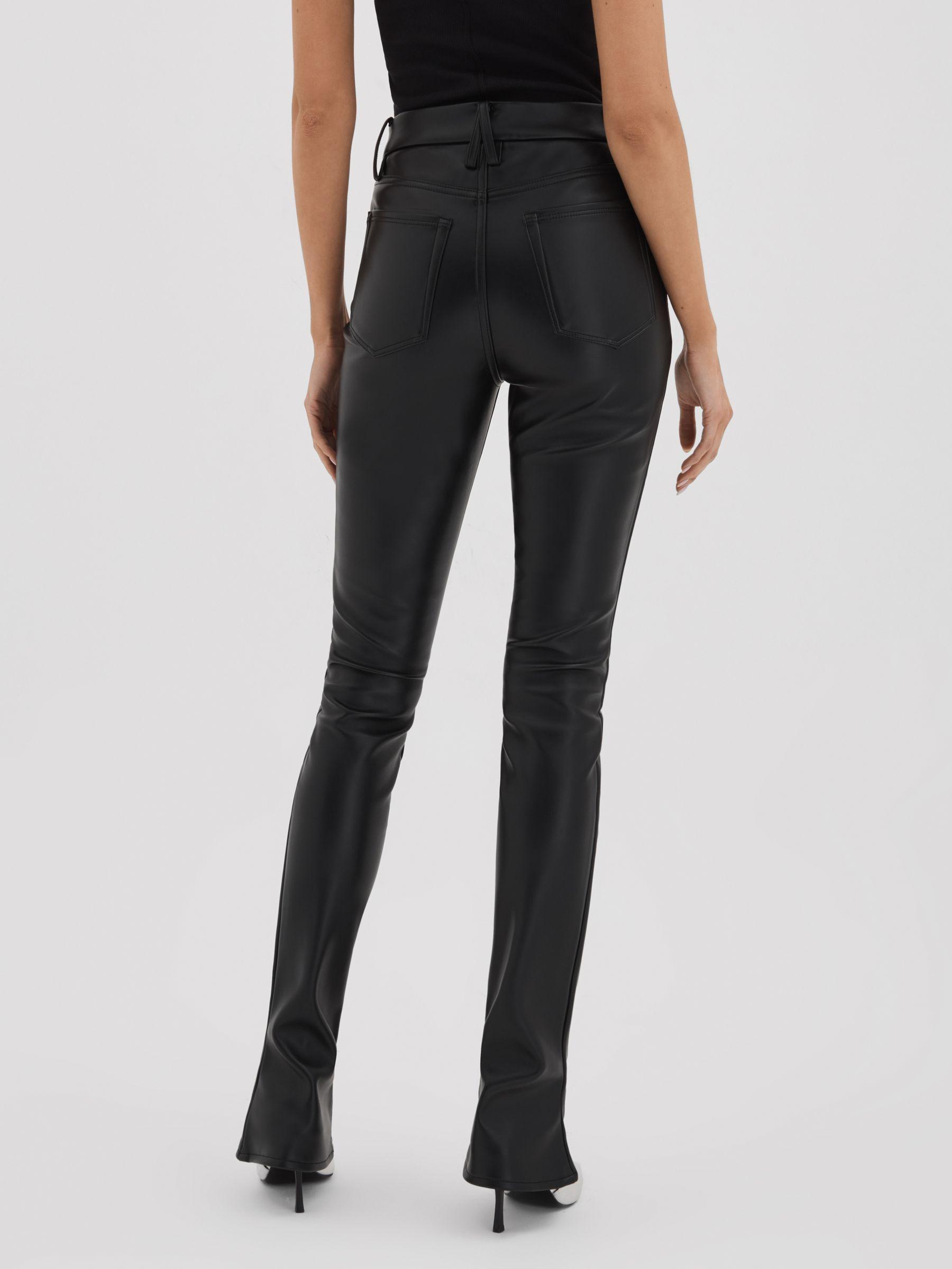 Faux Leather Slim Bootcut Trousers in Black Product Image