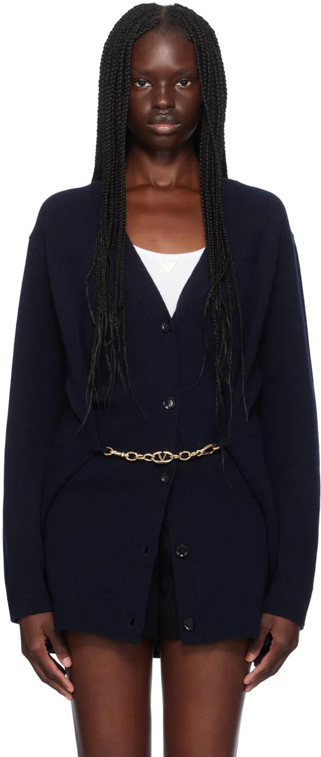 VALENTINO Navy Virgin Wool Cardigan In 598 Navy Product Image