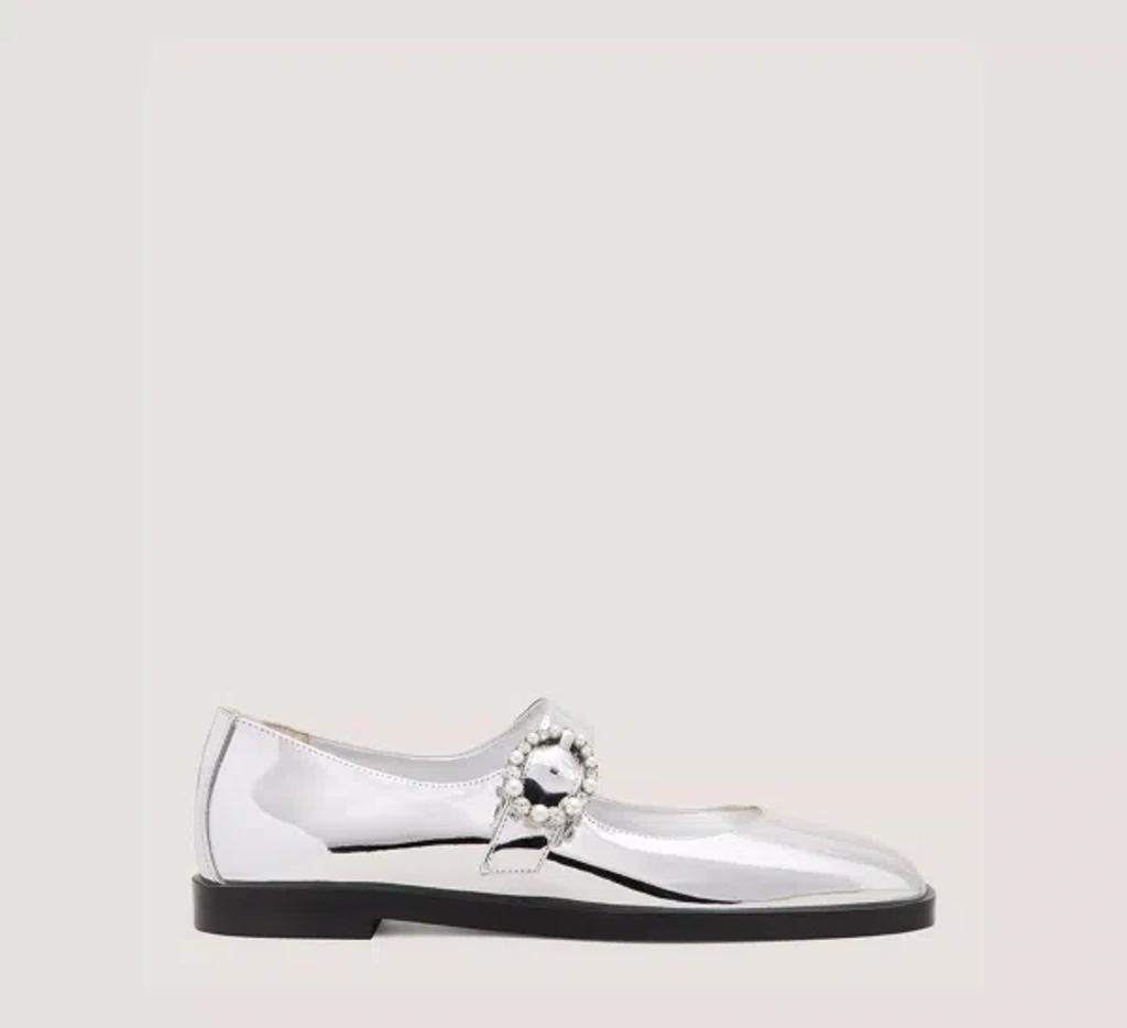 STUART WEITZMAN Loralei Crystal Mary Jane Flats & Loafers In Silver Product Image