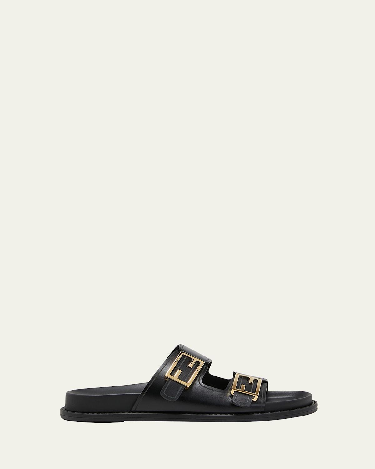 F Buckle Leather Slide Sandals Product Image